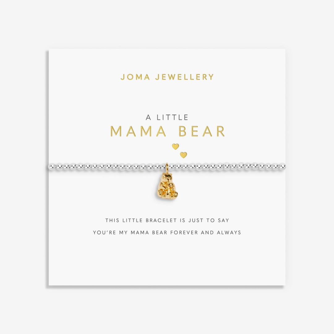Mama Bear silver and gold bracelet on a gift card.
