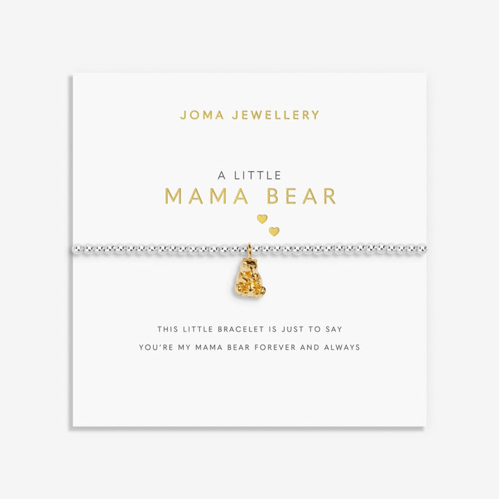 Mama Bear silver and gold bracelet on a gift card.