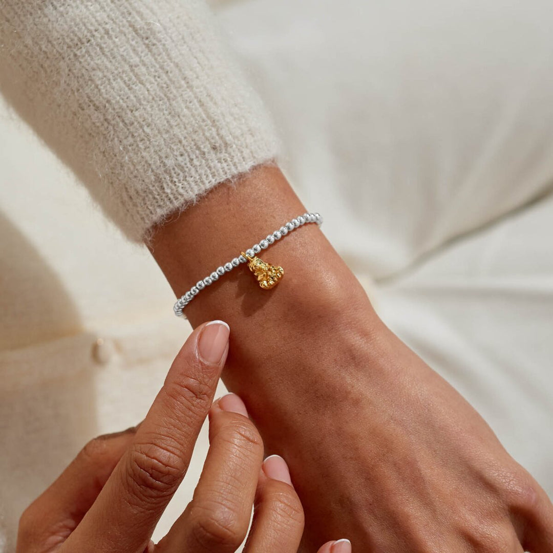 Mama Bear silver and gold bracelet on a gift card.