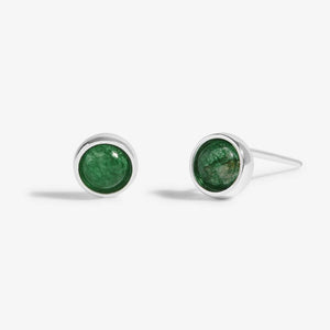 silver plated stud earrings with May birthstone green agate - Carathea