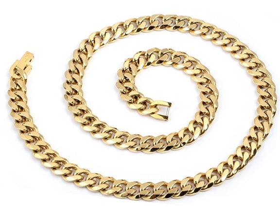 gold plated stainless steel men's curb chain - Carathea