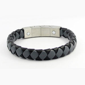 Magnetic Leather Bracelet for Men in Black and Grey