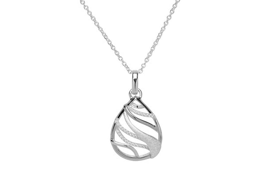 silver teardrop pendant with waves of silve and CZ's - Carathea