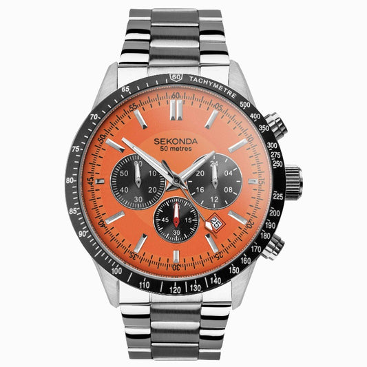 Sekonda Velocity Chronograph watch orange dial - Carathea.