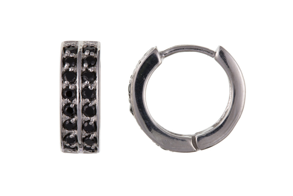 Black cubic zirconia huggie hoop earring.
