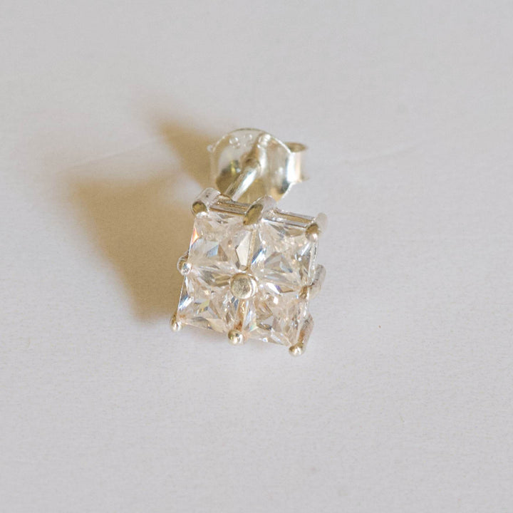 men's silver checkerboard earring - carathea jewelelrs