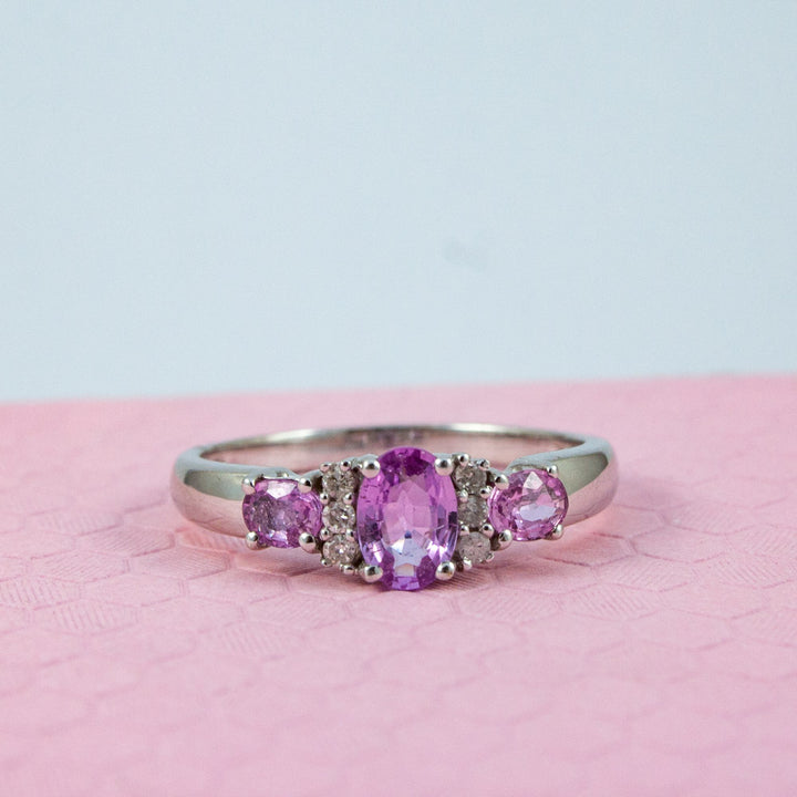 White Gold Pink Sapphire and Diamond Ring