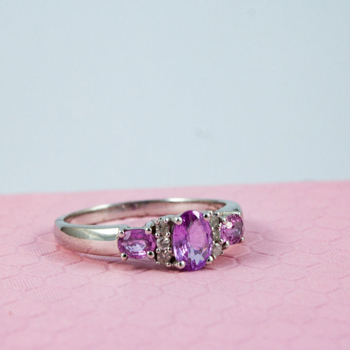 White Gold Pink Sapphire and Diamond Ring