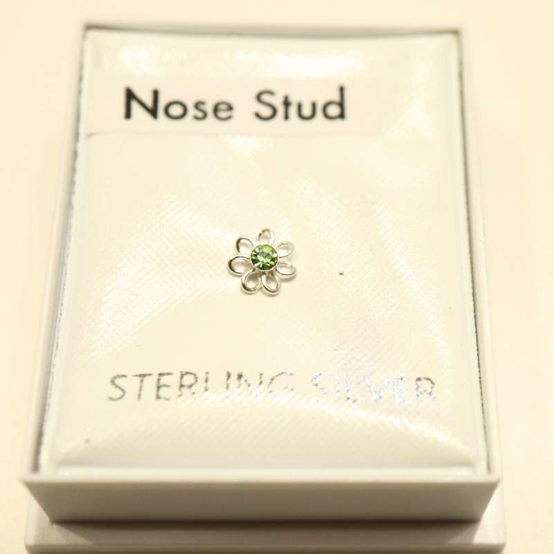 Silver Open Flower Nose Stud with Central Crystal