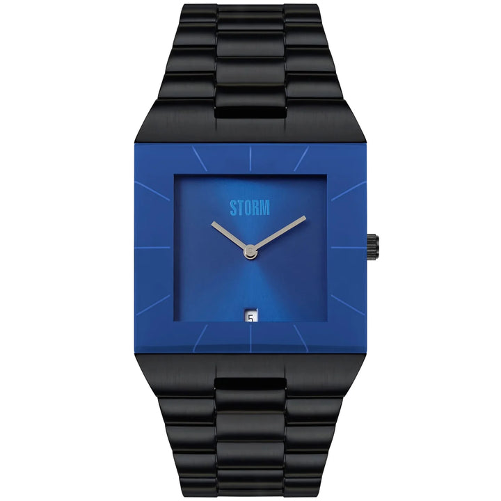 Storm Omari men's watch with a blue dial and black stainless steel band.