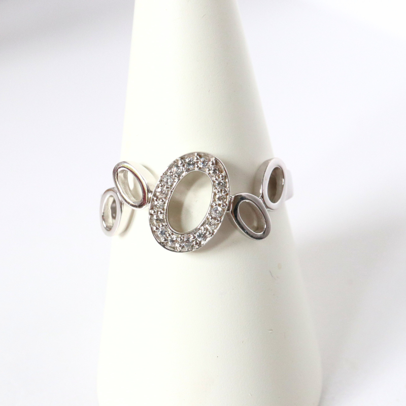 White Gold and CZ Open Ovals Ring