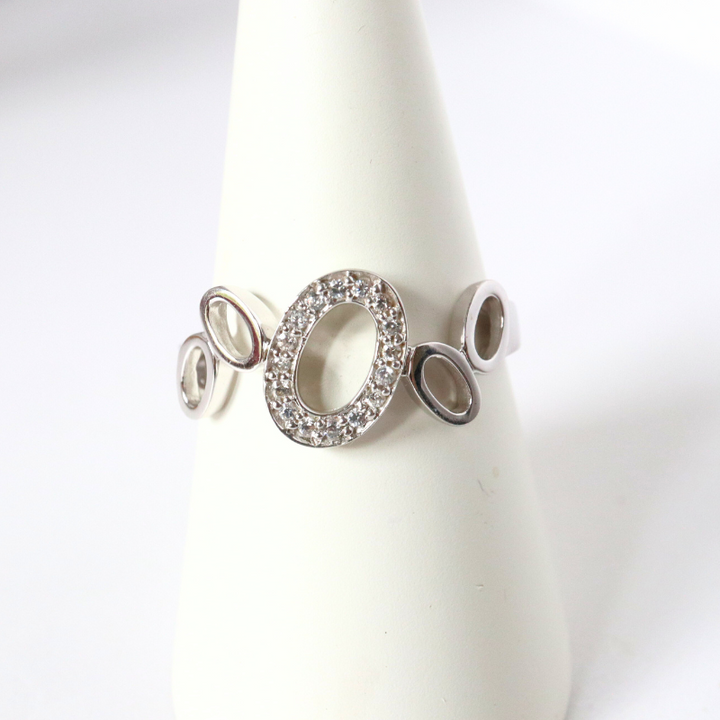 White Gold and CZ Open Ovals Ring