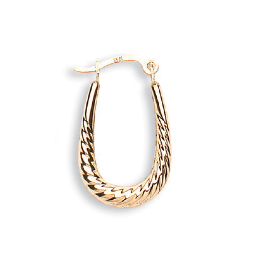 Gold ribbed Oval Creole Earrings Carathea