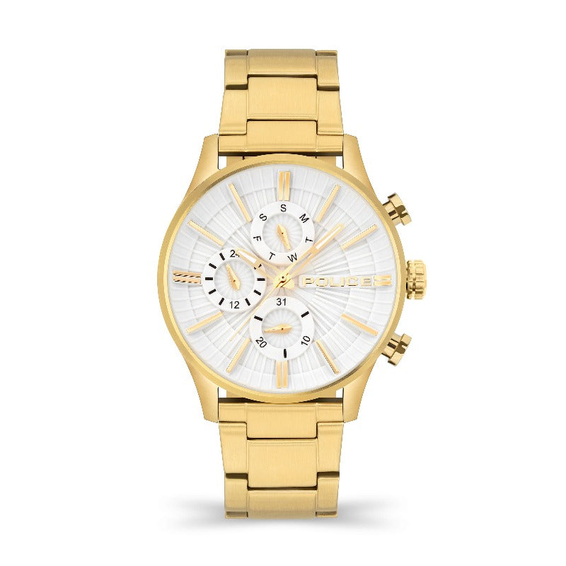 police men's gold and white multi dial watch - Carathea jewellers