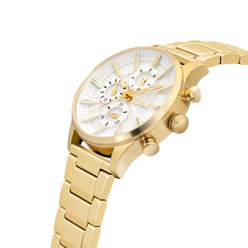 police men's gold and white multi dial watch - Carathea jewellers