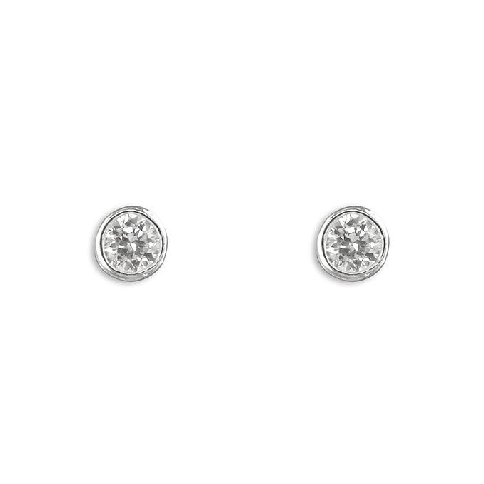 4 mm round bezel set stud earrings in silver - Carathea & Jools
