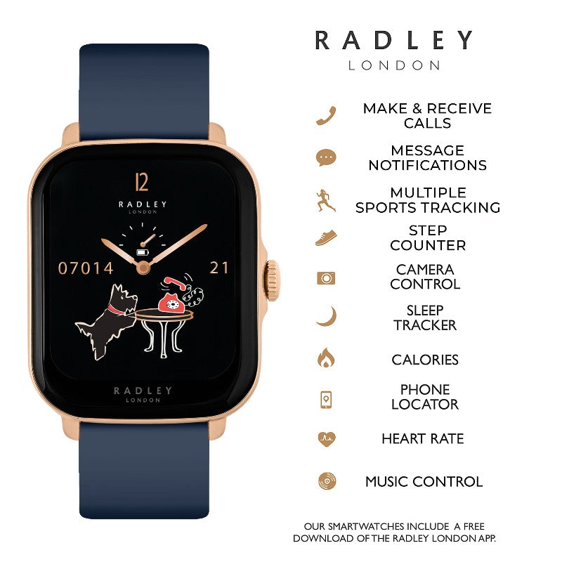 Radley Smartwatch in Navey with wireless headphones - Carathea