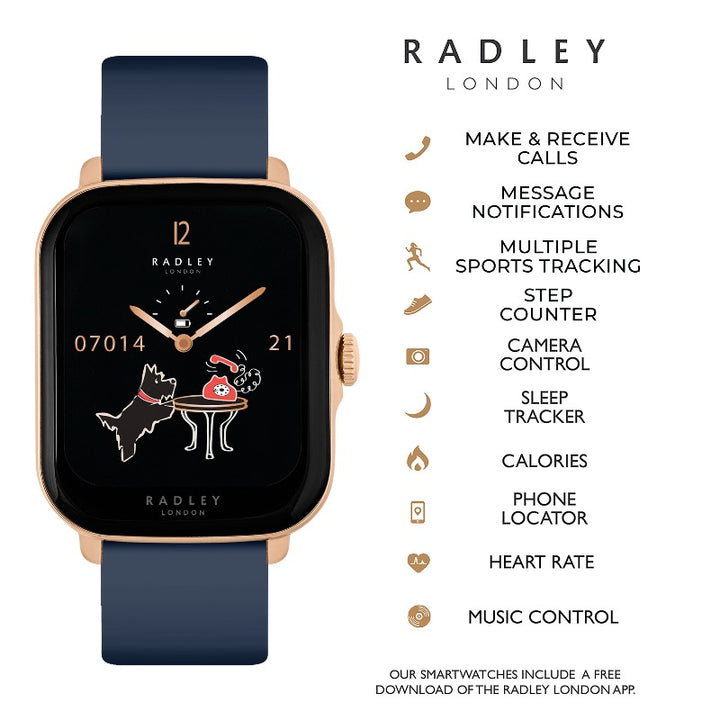 Radley Smartwatch in Navey with wireless headphones - Carathea