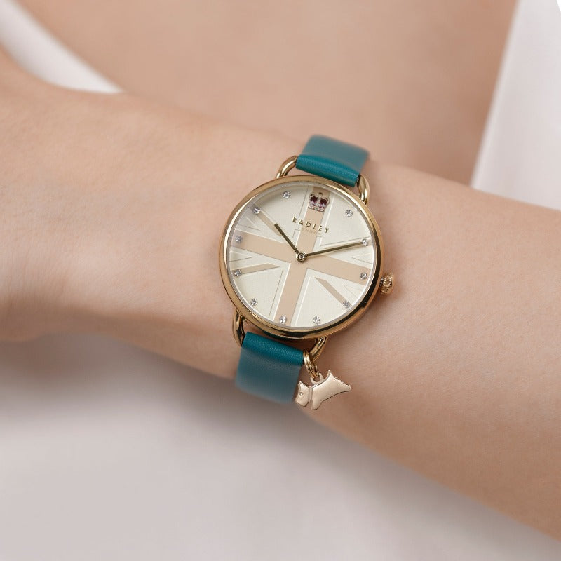 Radley ladies watch Union Jack and teal leather strap - Carathea