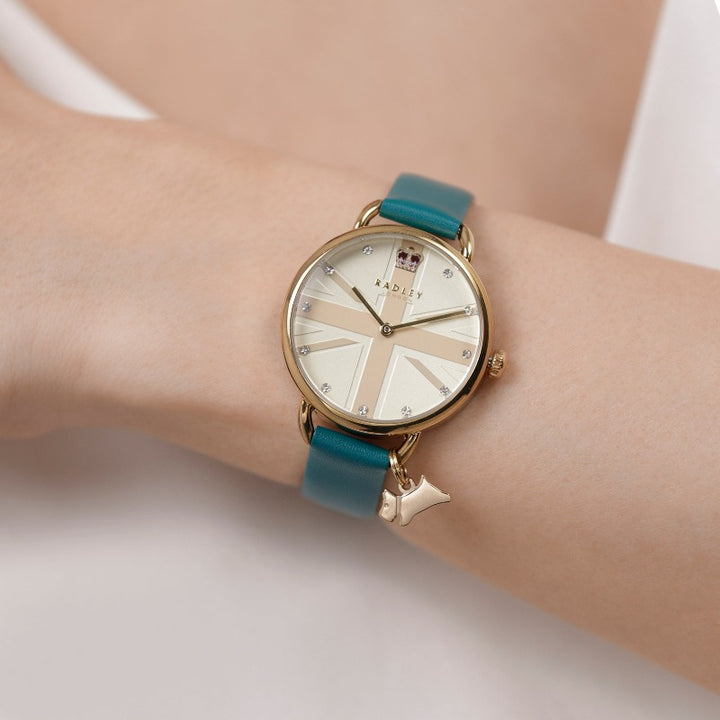 Radley ladies watch Union Jack and teal leather strap - Carathea
