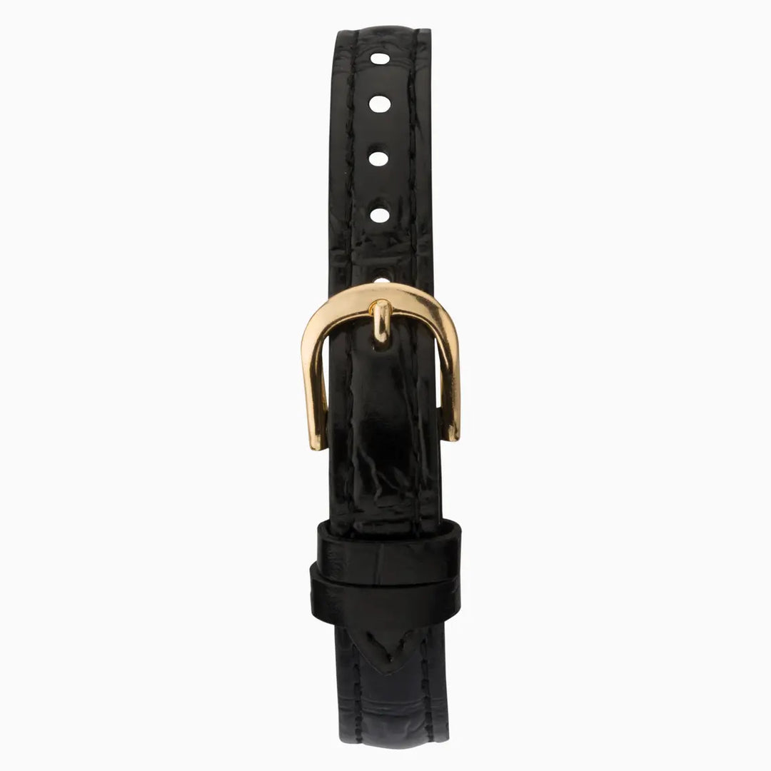 Sekonda easy reader watch with gold case and black leather strap.