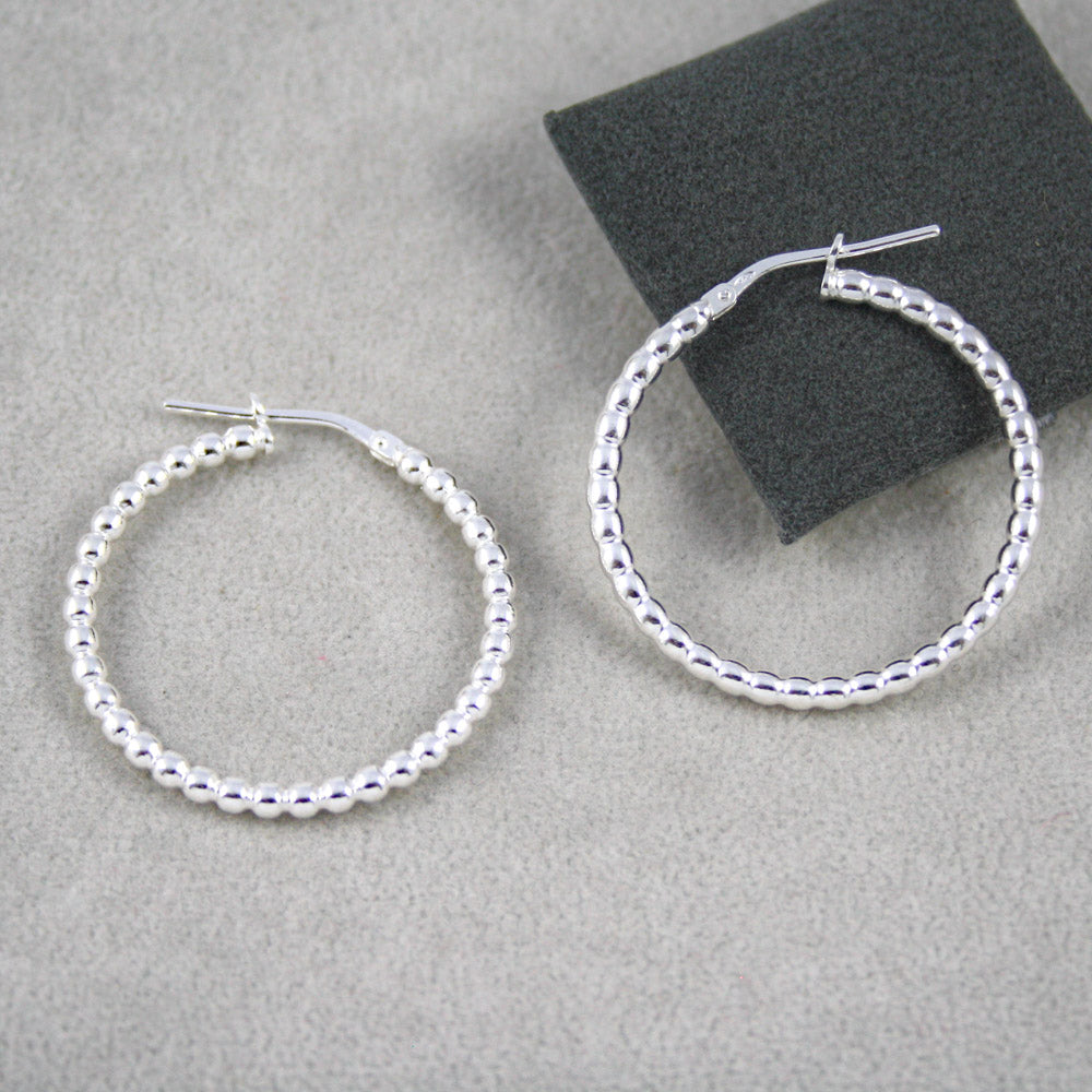 Silver Beaded Hoop Earrings
