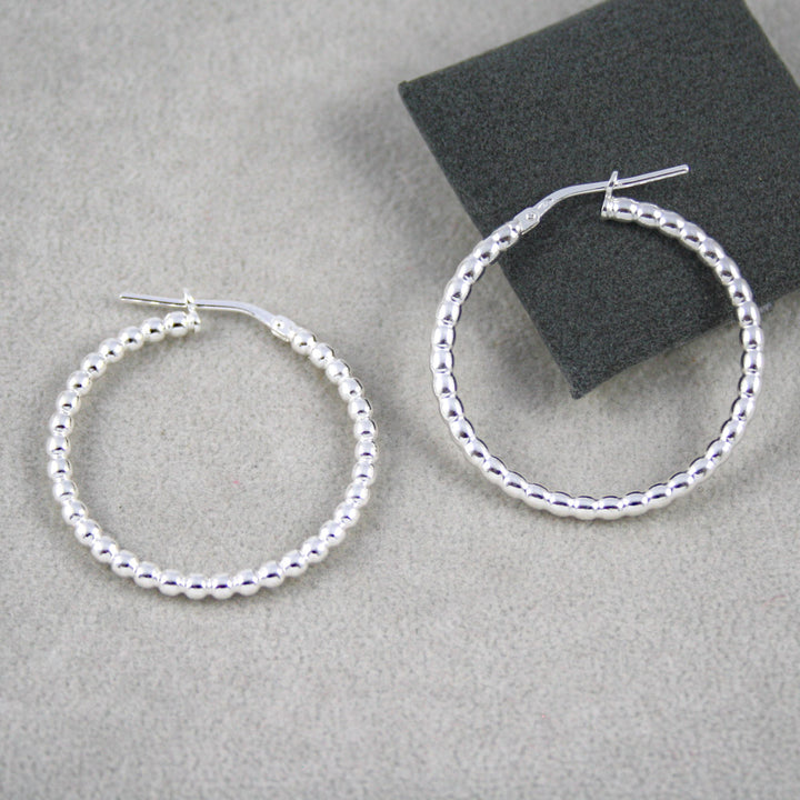 Silver Beaded Hoop Earrings
