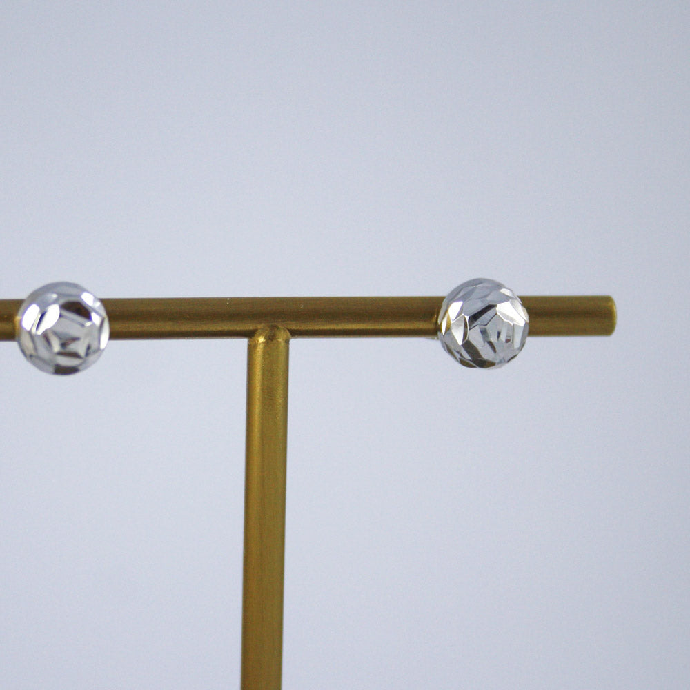 Silver Disco Ball Stud Earrings