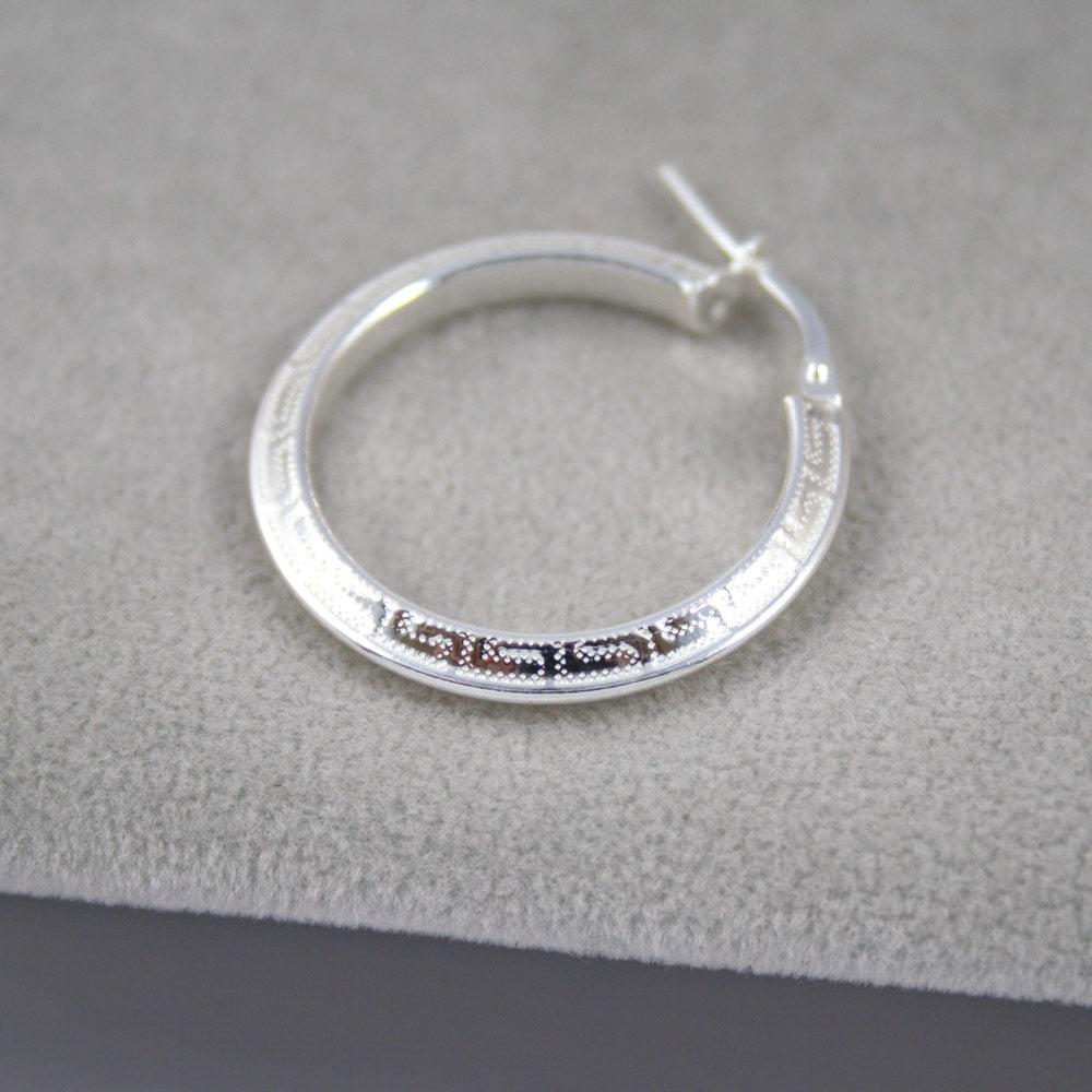 Silver Greek Key Design Hoop Earrings