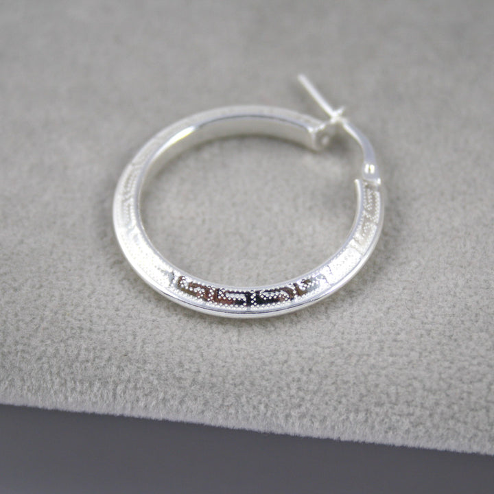 Silver Greek Key Design Hoop Earrings
