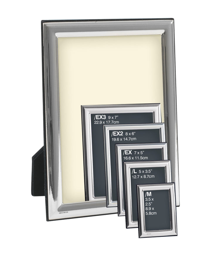 silver plain photo frame with images of various sizes 