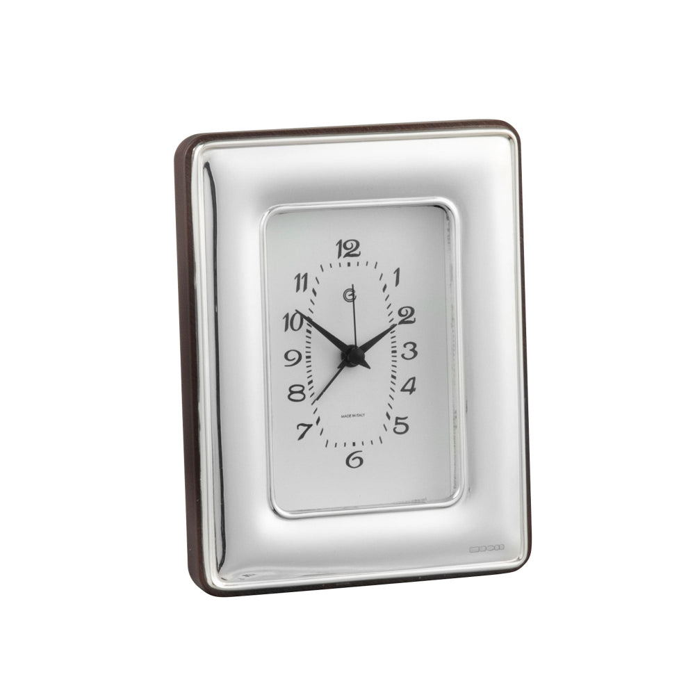 Silver framed clock with clear numbers