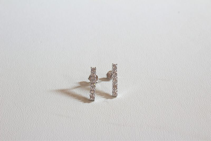 Silver Stick Earrings with Five CZ's