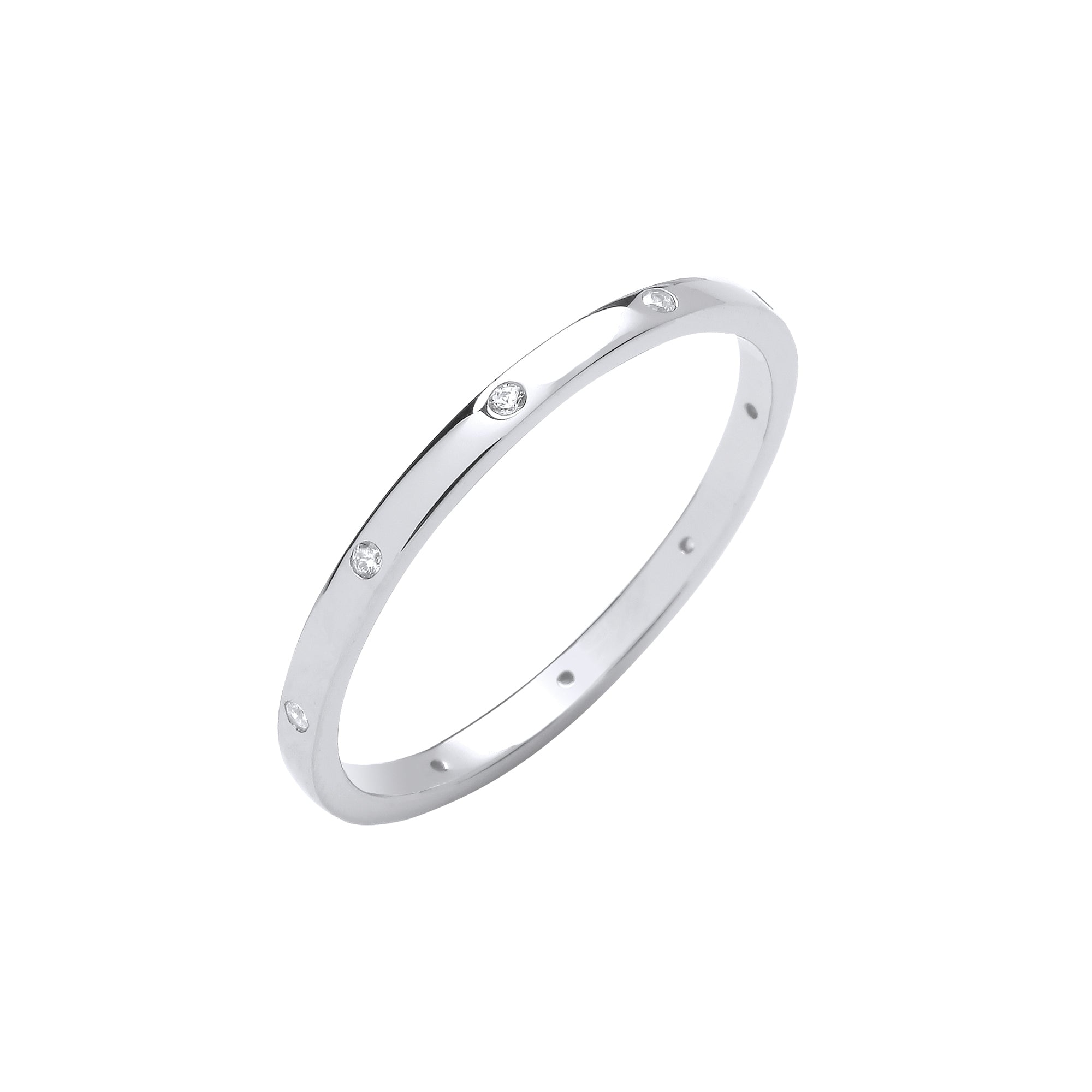 silver 2mm wide court shape ring with CZs - Carathea