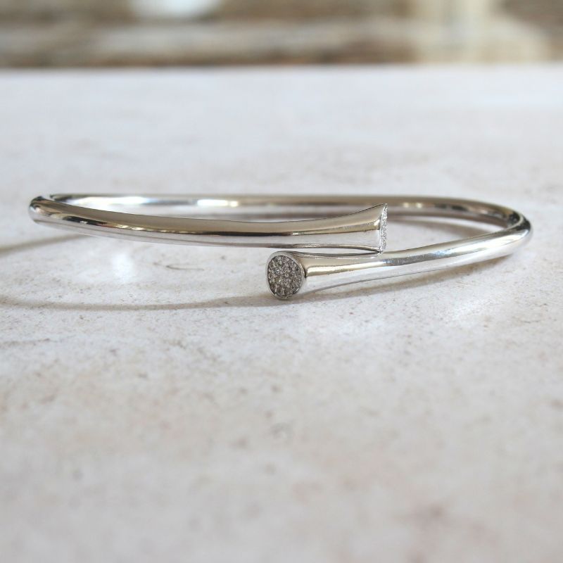 Silver Crossover Bangle with Pavé Set CZ Ends