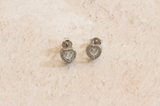 silver cz with cz halo heart studs - Carathea