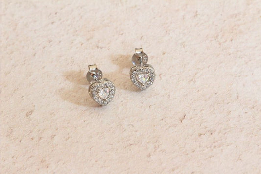 silver cz with cz halo heart studs - Carathea