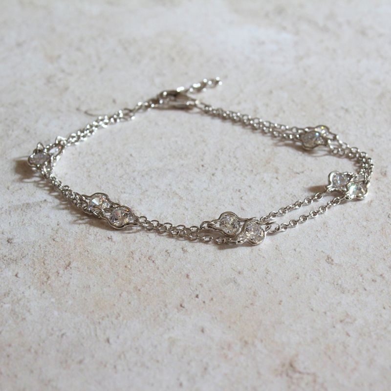 Double Silver CZ Station Bracelet |Carathea