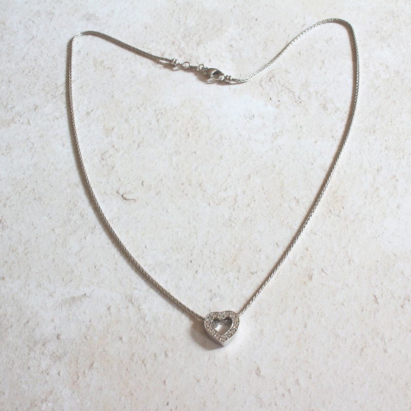 Silver Open Heart Slider Necklace with Pave CZ