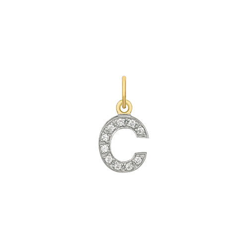 gold & CZ C Charm pendant - Carathea jewellers