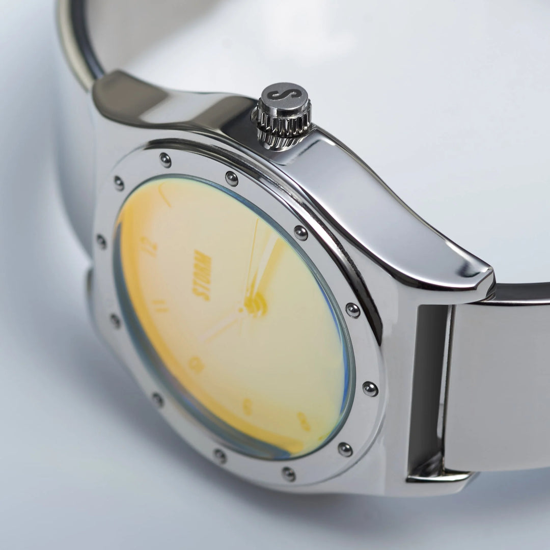 Aqua Marlena watch with a stainless steel case and aqua glass face.