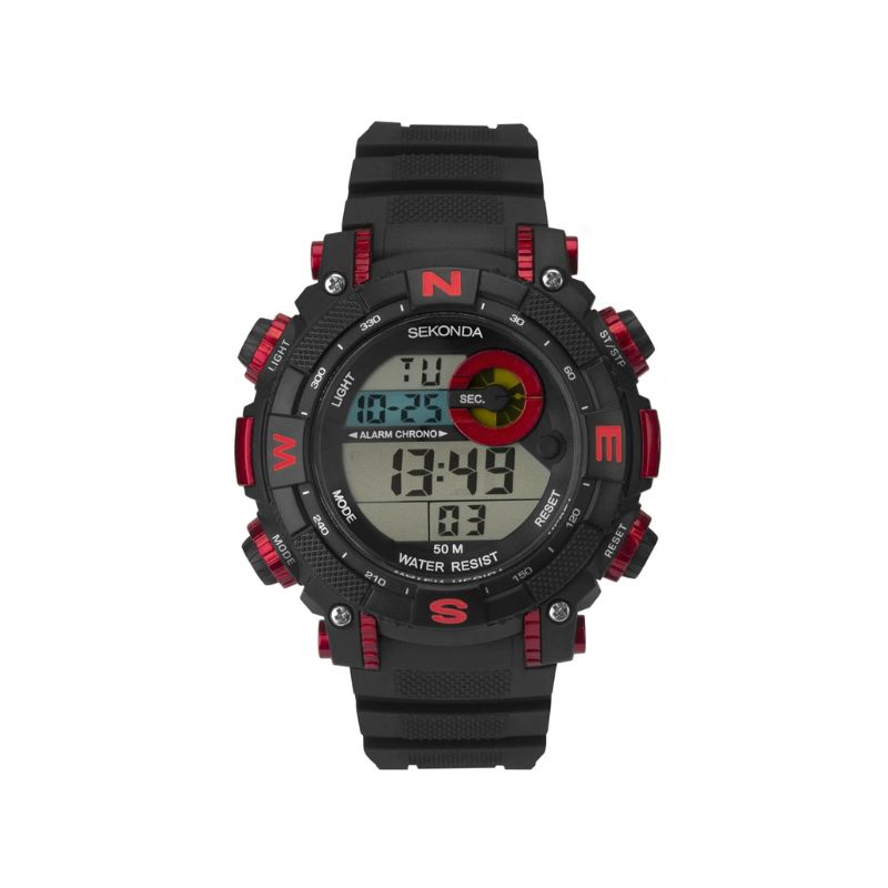 Sekonda 1525 Men's Digital Sports Watch Black/Red Watches Carathea 