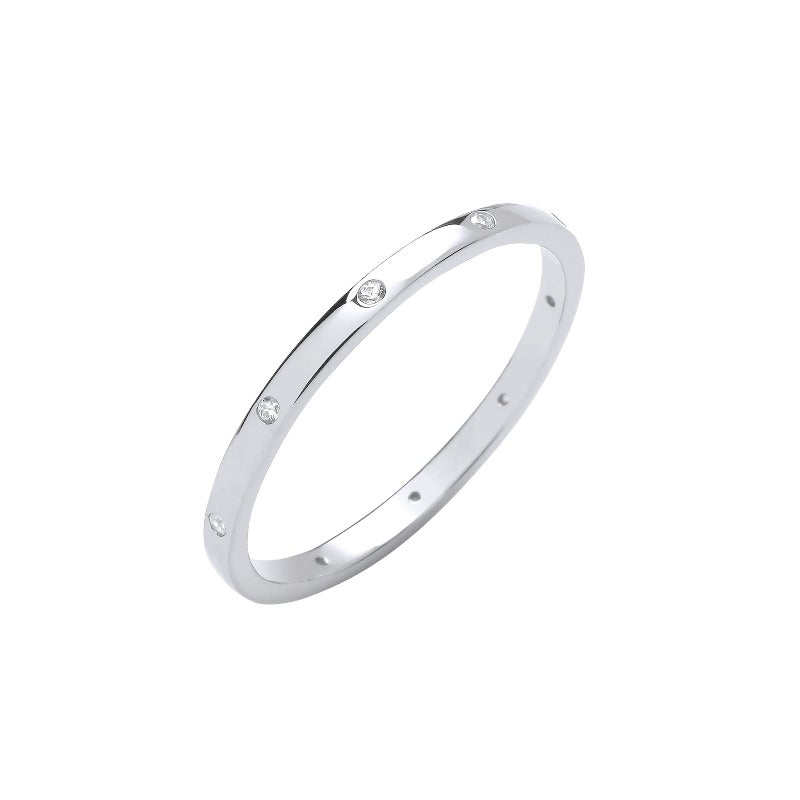 silver wedding band 2mm with cz - Carathea jewellers