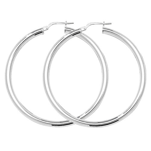 40mm Silver Hoop Earrings with Saddle Backs