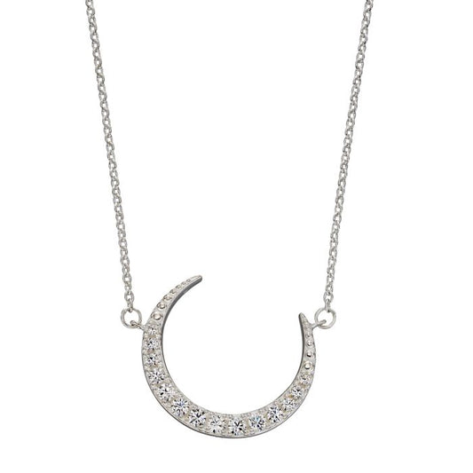 Silver crescent moon necklace with CZ - Carathea