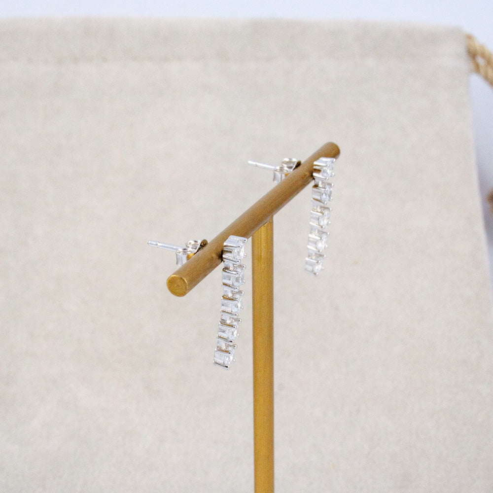 Silver Stick Earrings with Five CZ's