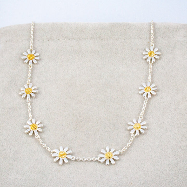 Two Tone Silver & Gold Plating 8-Daisy Necklace