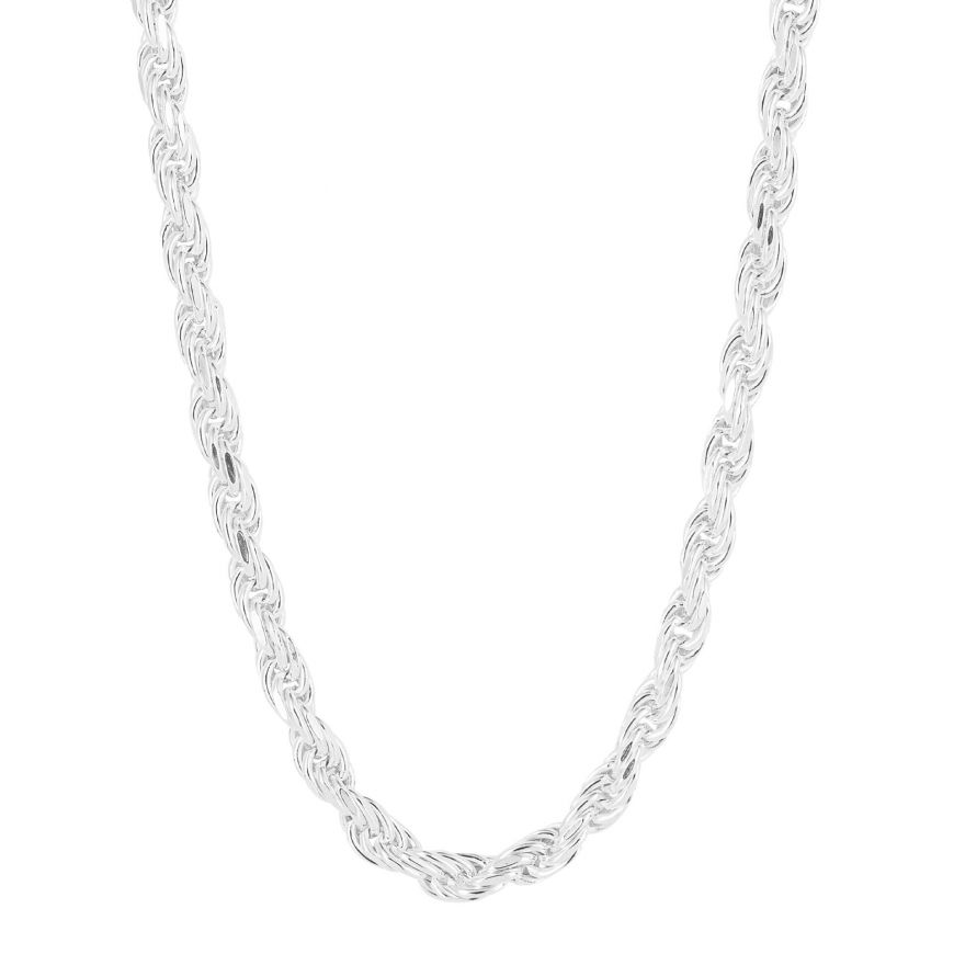 Silver Diamond Cut Rope Chain Necklace