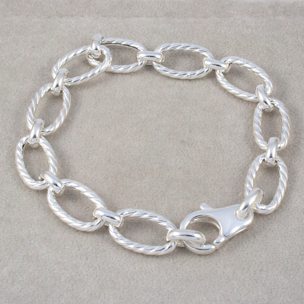 Silver Twisted Oval Linked Bracelet