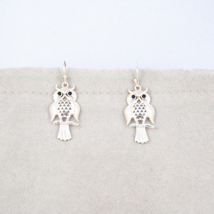 Silver Owl Drop Earrings with CZ's